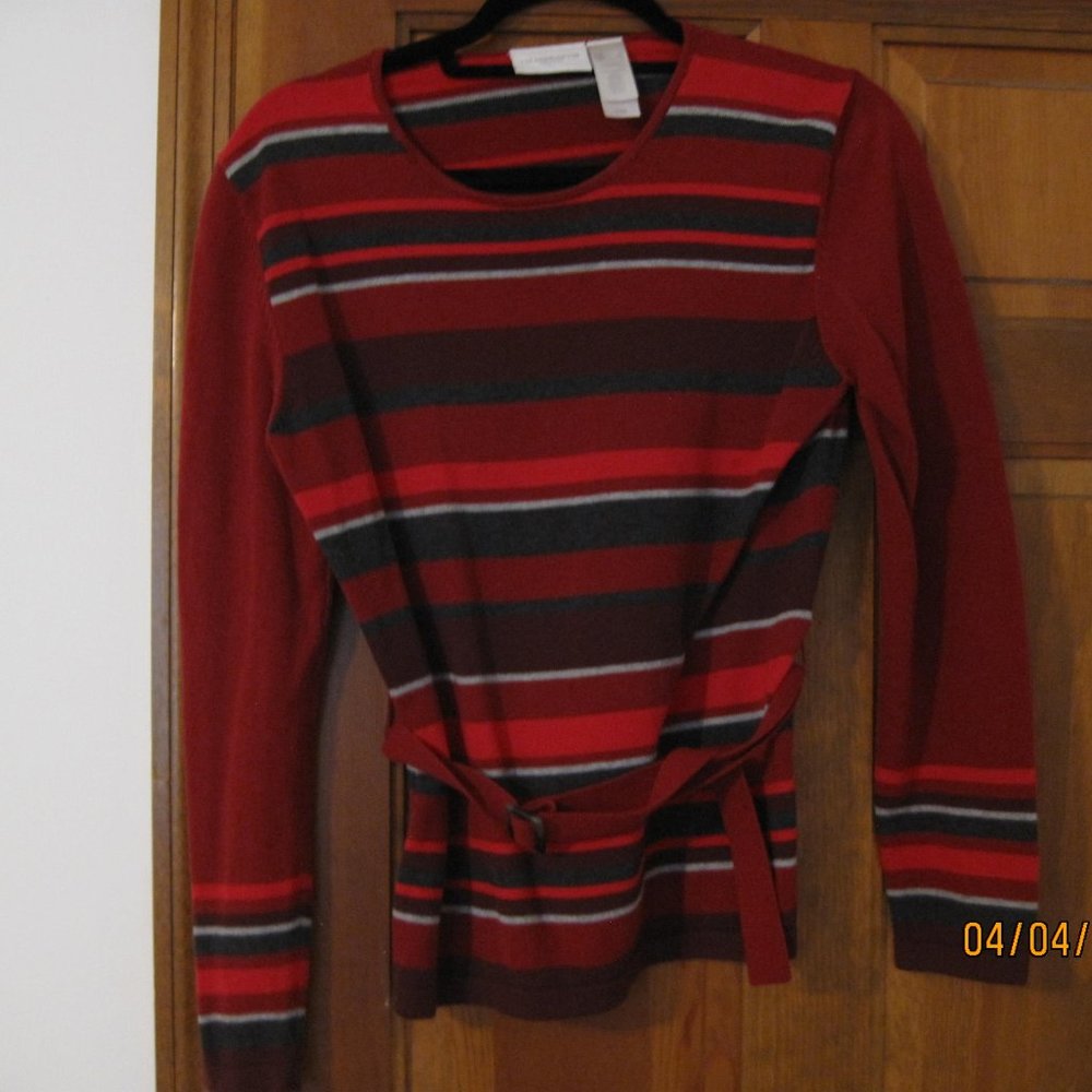Liz Claiborne Red/Black Belted Sweater  Size S